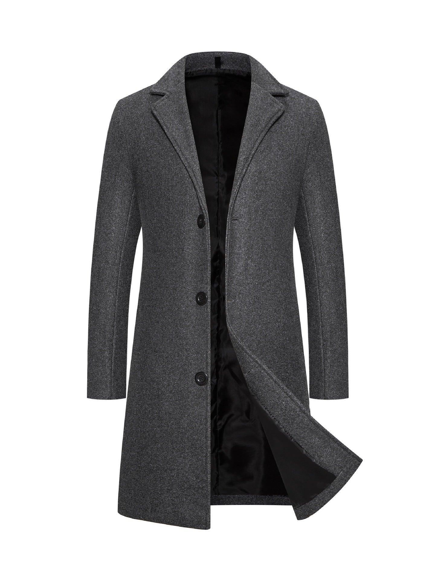 Men's Woolen Coat Slim-fit Mid-length Trench Coat-shopluxelook.store