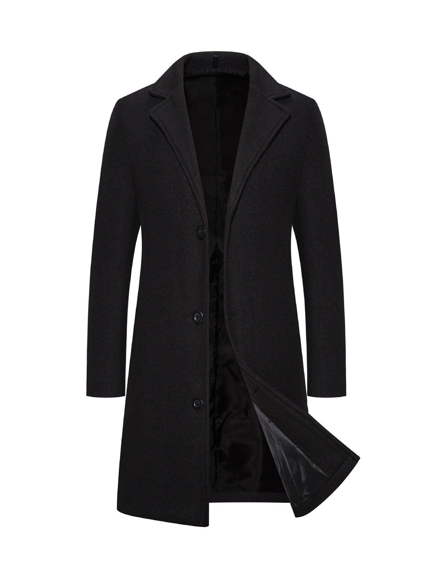 mens woolen coat-Men's Woolen Coat Slim-fit Mid-length Trench Coat-shopluxelook.store