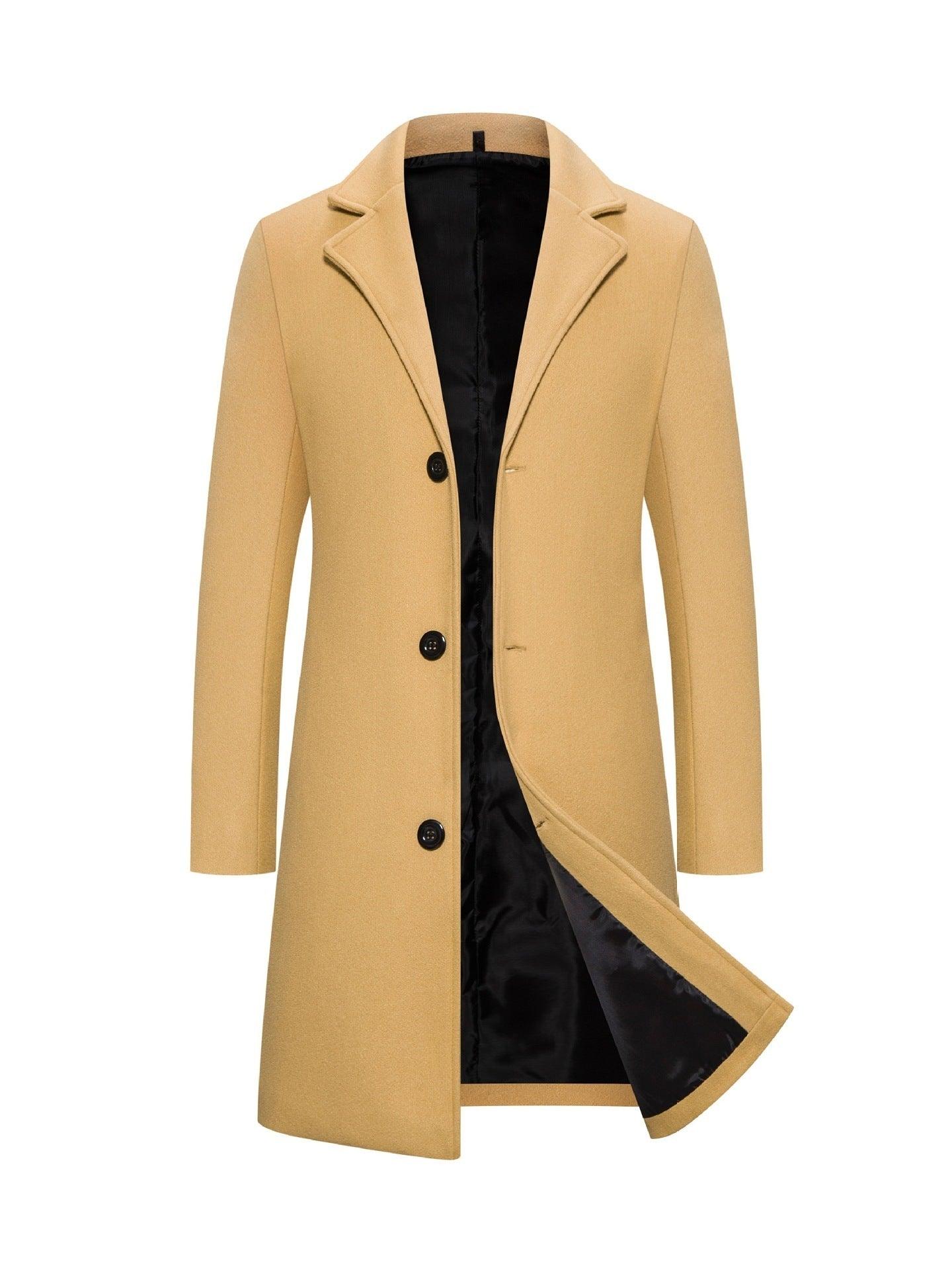 mens woolen coat-Men's Woolen Coat Slim-fit Mid-length Trench Coat-shopluxelook.store