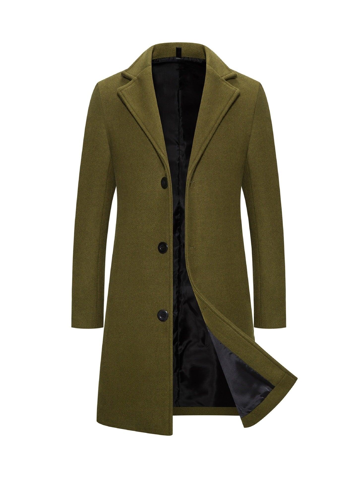 Men's Woolen Coat Slim-fit Mid-length Trench Coat-shopluxelook.store