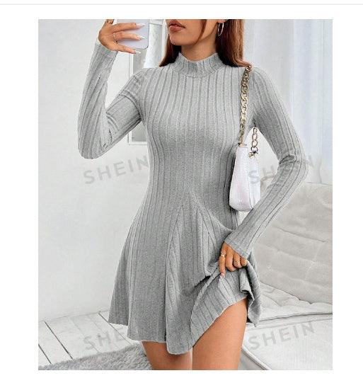 fall womens clothing-New Fall Women's Clothing Slim Fit Sunken Stripe Long Sleeve Fleece Dress-shopluxelook.store