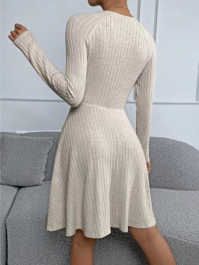 fall womens clothing-New Fall Women's Clothing Slim Fit Sunken Stripe Long Sleeve Fleece Dress-shopluxelook.store