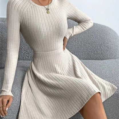 New Fall Women's Clothing Slim Fit Sunken Stripe Long Sleeve Fleece Dress-shopluxelook.store