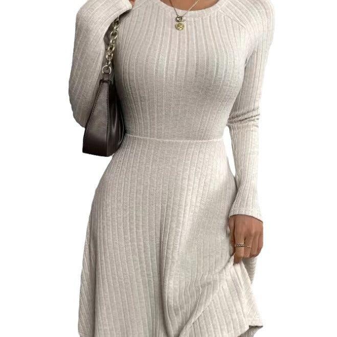 New Fall Women's Clothing Slim Fit Sunken Stripe Long Sleeve Fleece Dress-shopluxelook.store