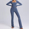 New Square Neck Long-sleeved Jumpsuit Yoga Fitness Sports Flared Pants Breathable Bodysuit Women's Clothing-shopluxelook.store