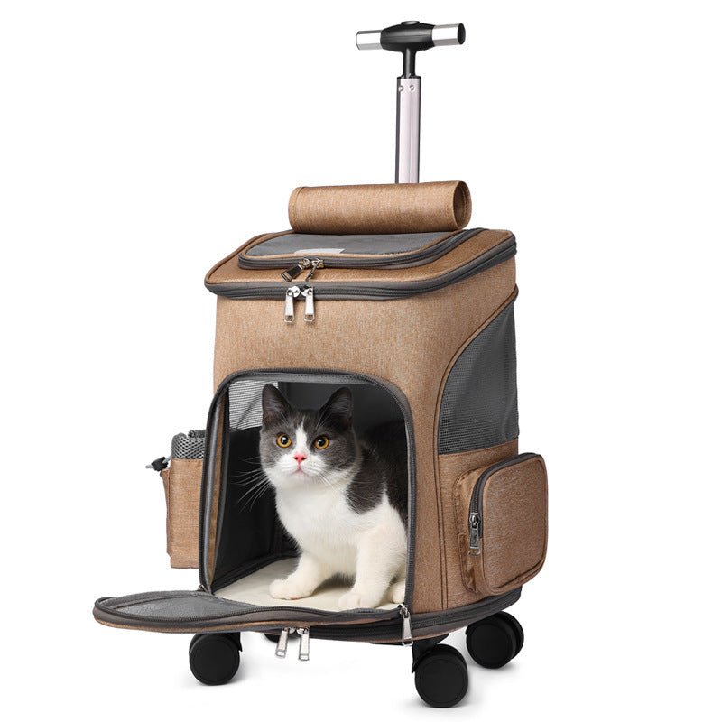 Portable Folding Trolley Pet Backpack Traveling Cat Backpack With Universal Wheel Trolley Pet Bag - Luxury 0 by Shop Luxe Look