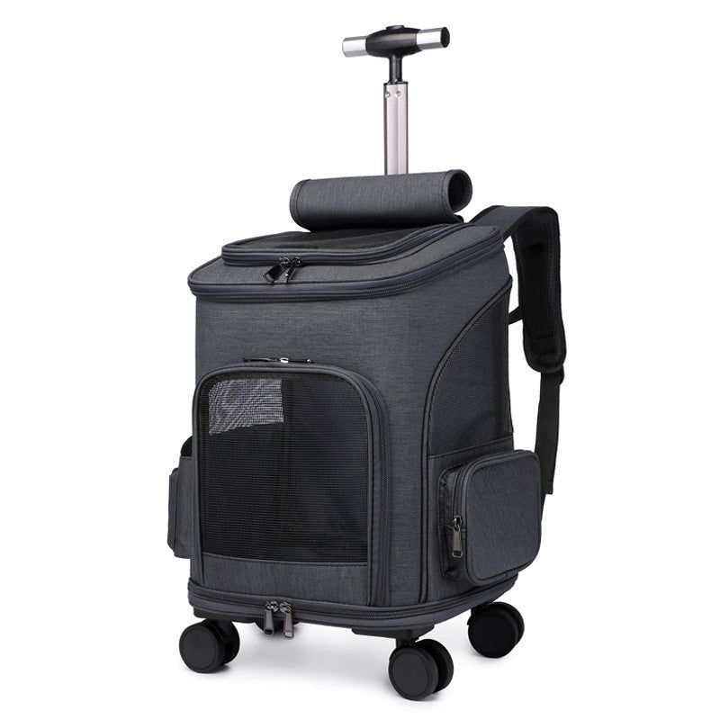 portable pet backpack-Portable Folding Trolley Pet Backpack Traveling Cat Backpack With Universal Wheel Trolley Pet Bag-shopluxelook.store