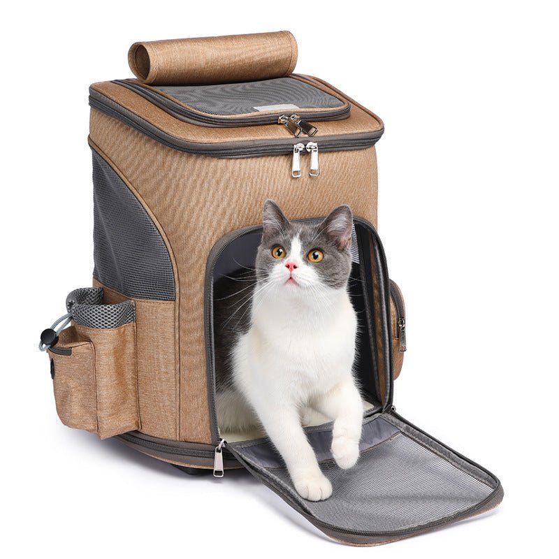 Portable Folding Trolley Pet Backpack Traveling Cat Backpack With Universal Wheel Trolley Pet Bag - Luxury 0 by Shop Luxe Look