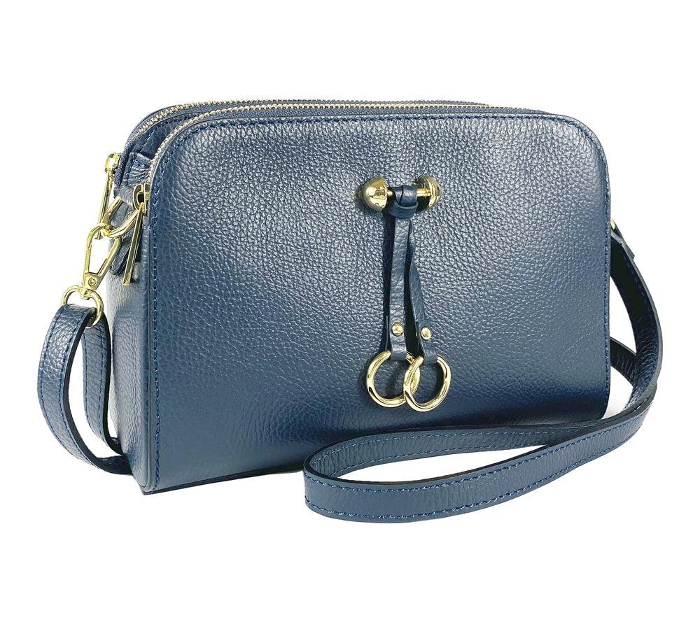 RB1024BF | Women's handbag in genuine leather Made in Italy with removable shoulder strap. Large internal removable bag. Glossy gunmetal-shopluxelook.store