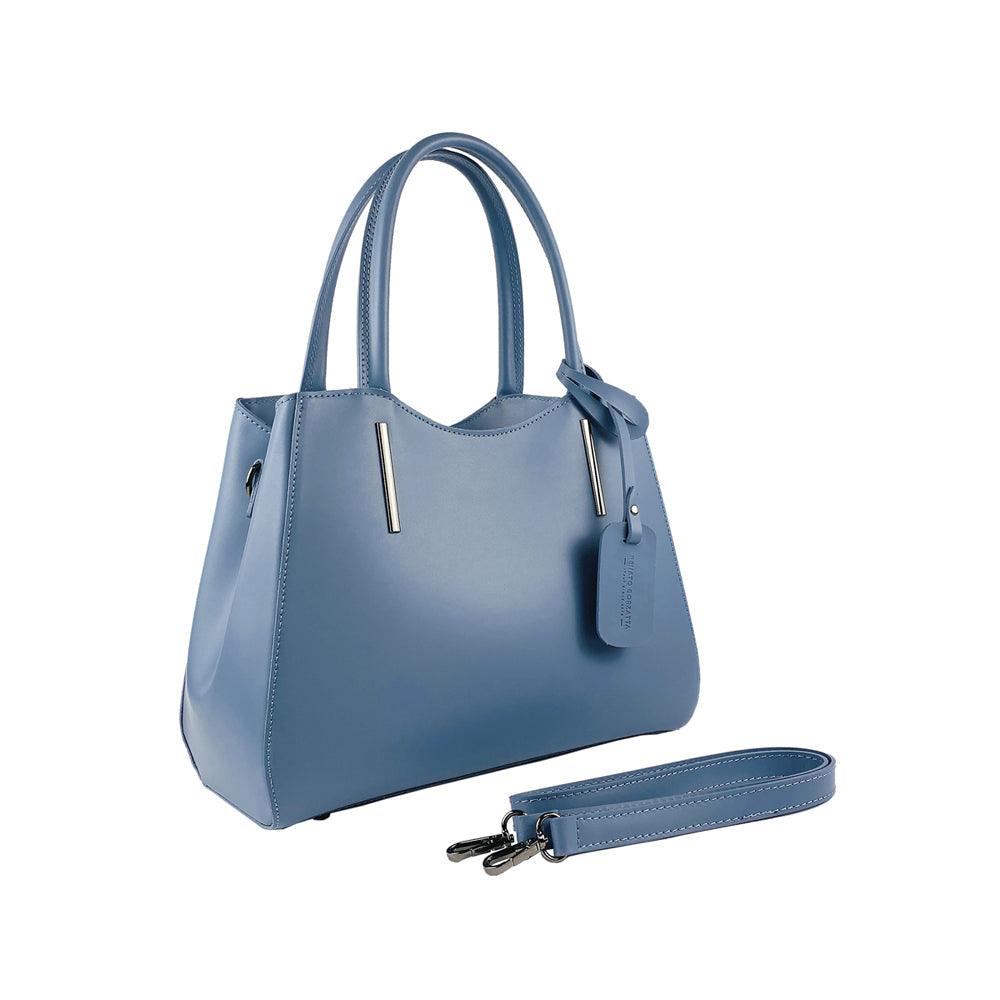 borsa donna vera pelle-RB1024BF | Women's handbag in genuine leather Made in Italy with removable shoulder strap. Large internal removable bag. Glossy gunmetal-shopluxelook.store