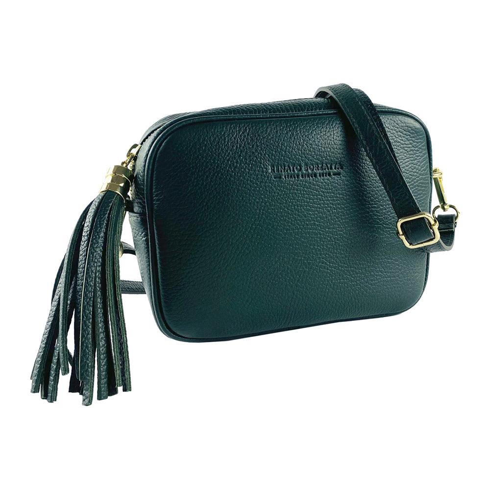 tracollina donna in vera pelle-RB1024BF | Women's handbag in genuine leather Made in Italy with removable shoulder strap. Large internal removable bag. Glossy gunmetal-shopluxelook.store