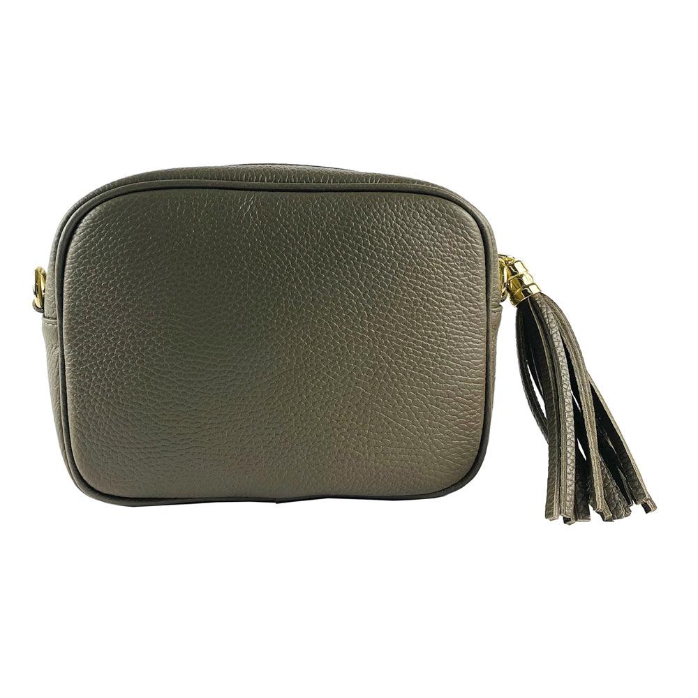 RB1024BF | Women's handbag in genuine leather Made in Italy with removable shoulder strap. Large internal removable bag. Glossy gunmetal-shopluxelook.store