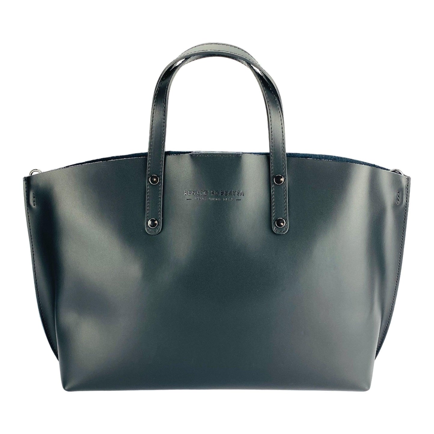 RB1024BF | Women's handbag in genuine leather Made in Italy with removable shoulder strap. Large internal removable bag. Glossy gunmetal-shopluxelook.store