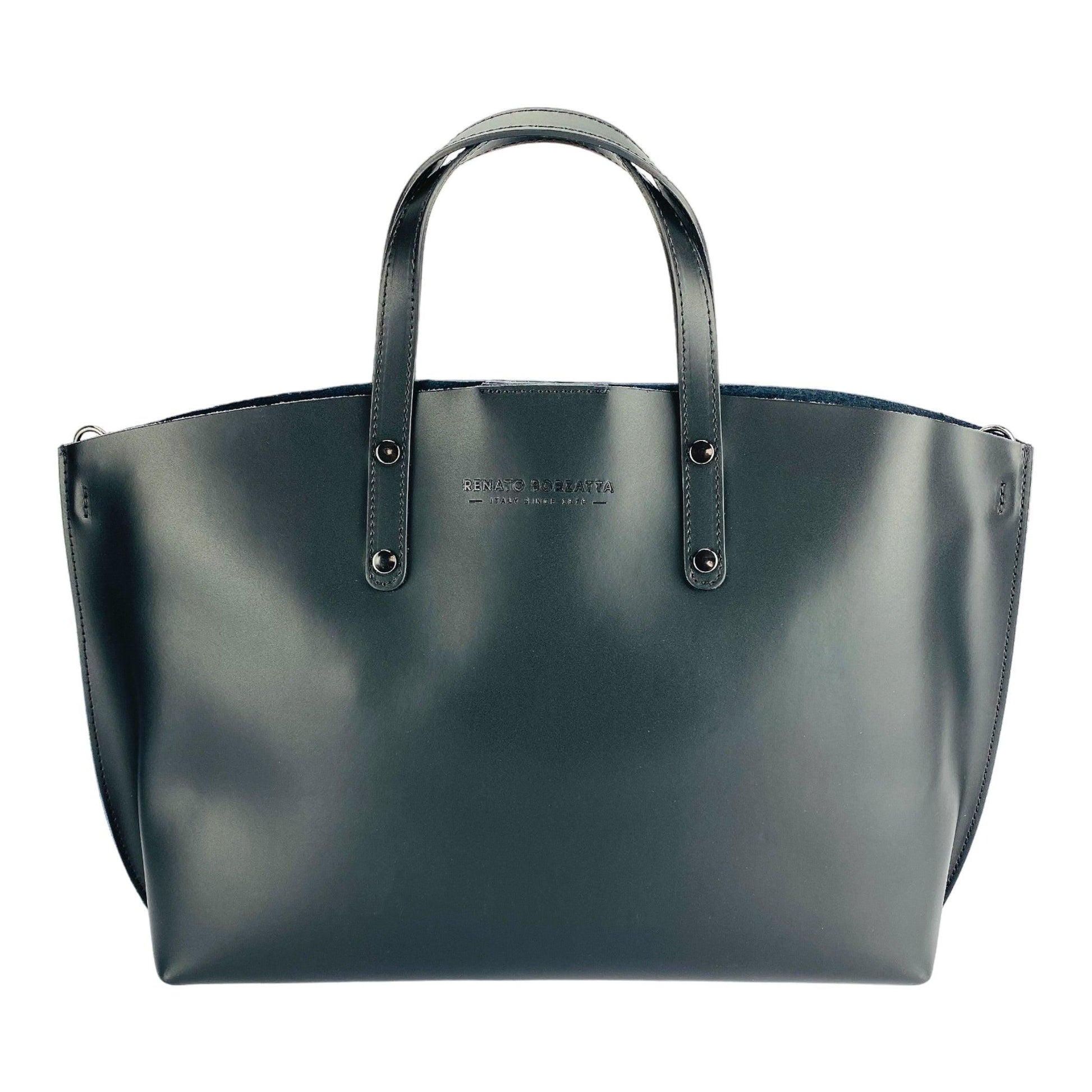 Italian leather handbag-RB1024BF | Women's handbag in genuine leather Made in Italy with removable shoulder strap. Large internal removable bag. Glossy gunmetal-shopluxelook.store