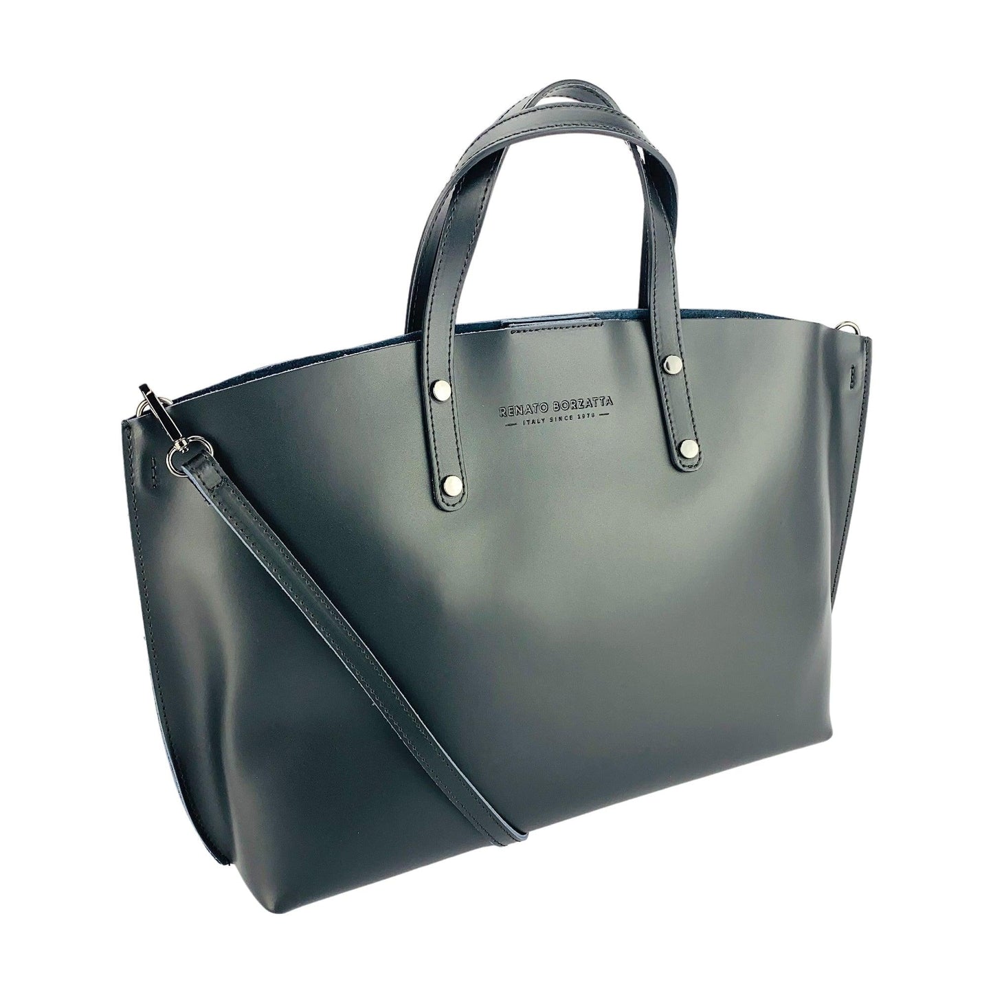 RB1024BF | Women's handbag in genuine leather Made in Italy with removable shoulder strap. Large internal removable bag. Glossy gunmetal-shopluxelook.store