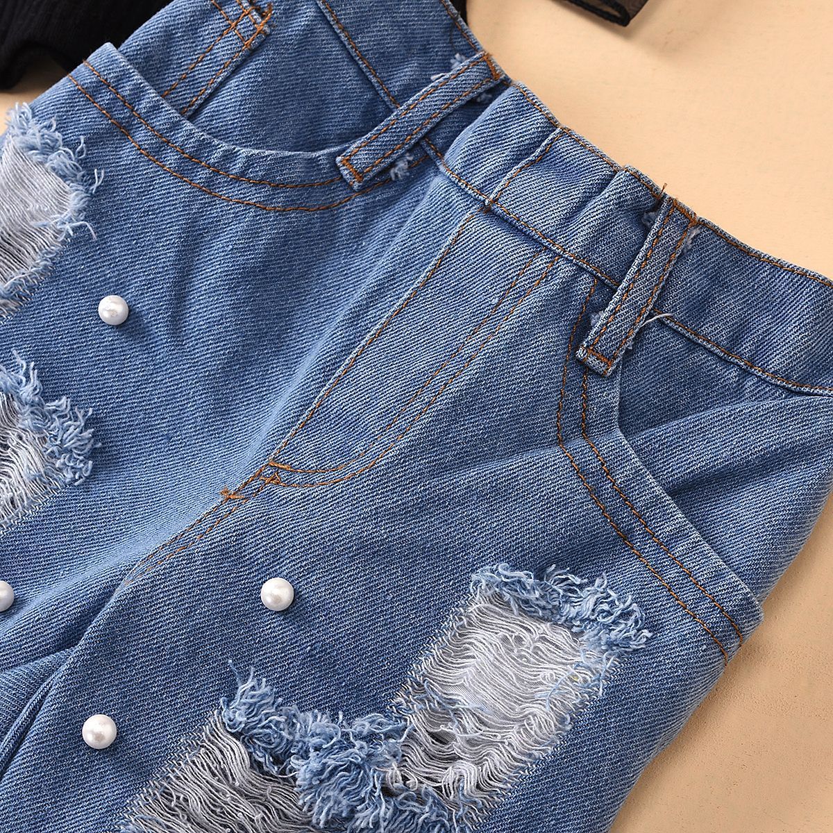 ripped hole jeans-Ripped Hole Embellished Raw Edge Jeans kids Jacket-shopluxelook.store