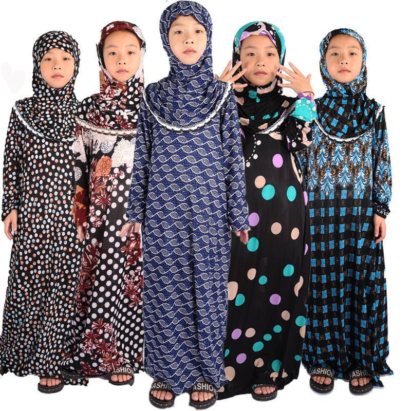 middle eastern kids prayer robe-Robe Hui Girl Clothes Middle Eastern Islamic Floral Cloth Kids Prayer Robe-shopluxelook.store