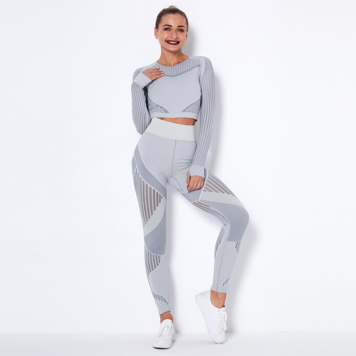 seamless knitted yoga suit-Seamless Knitted Absorbent Yoga Long-Sleeved Suit Yoga Wearsuit-shopluxelook.store