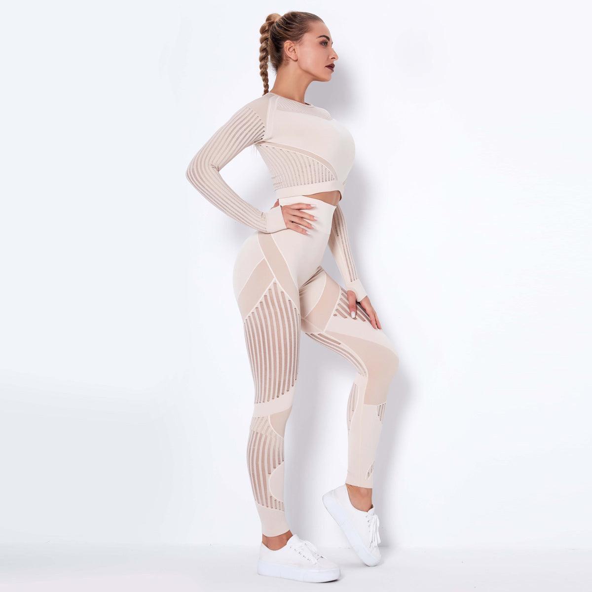 seamless knitted yoga suit-Seamless Knitted Absorbent Yoga Long-Sleeved Suit Yoga Wearsuit-shopluxelook.store