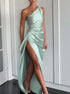 Sexy One-shoulder Backless Slit Dress Summer Elegant Slim-fit Solid Color Satin Dresses For Women-shopluxelook.store