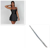 Sexy Suspender Skirt For Women Elegant Slim Strap Satin Backless Lace Up A-Line Short Dress Lady-shopluxelook.store