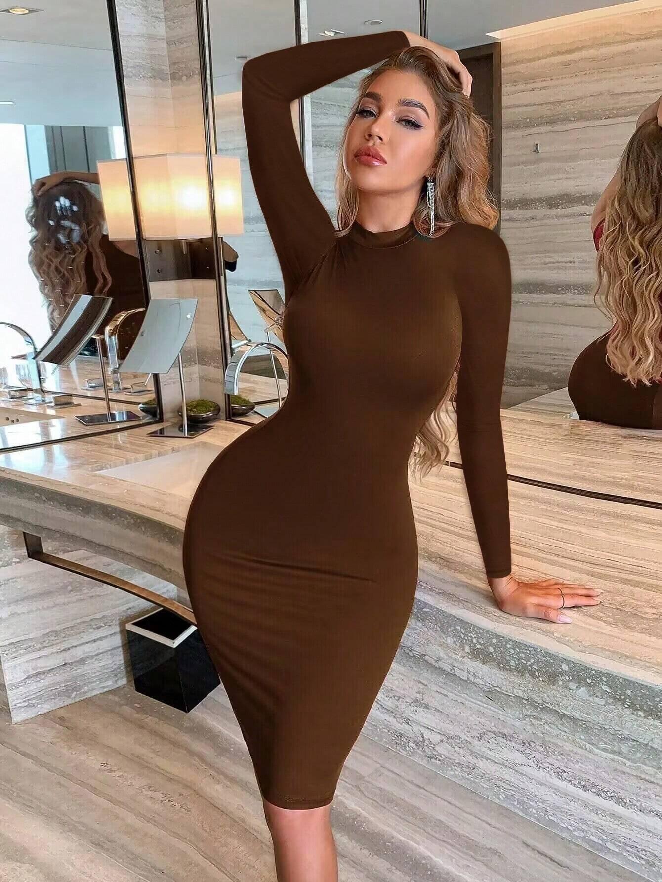 Shein bodycon dress-SHEIN Ezwear Solid Scoop Neck Bodycon Dress-shopluxelook.store