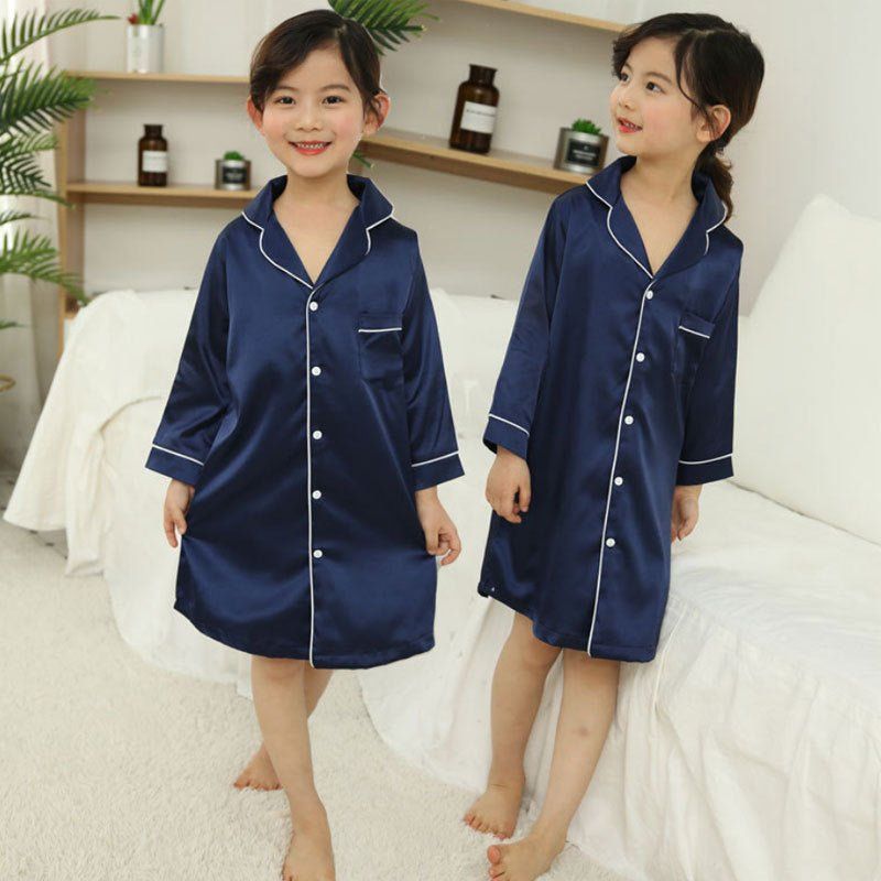 silk pajamas-Silk shirt skirt mother girl pajamas-shopluxelook.store