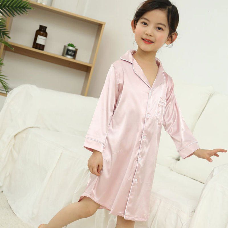 silk pajamas-Silk shirt skirt mother girl pajamas-shopluxelook.store