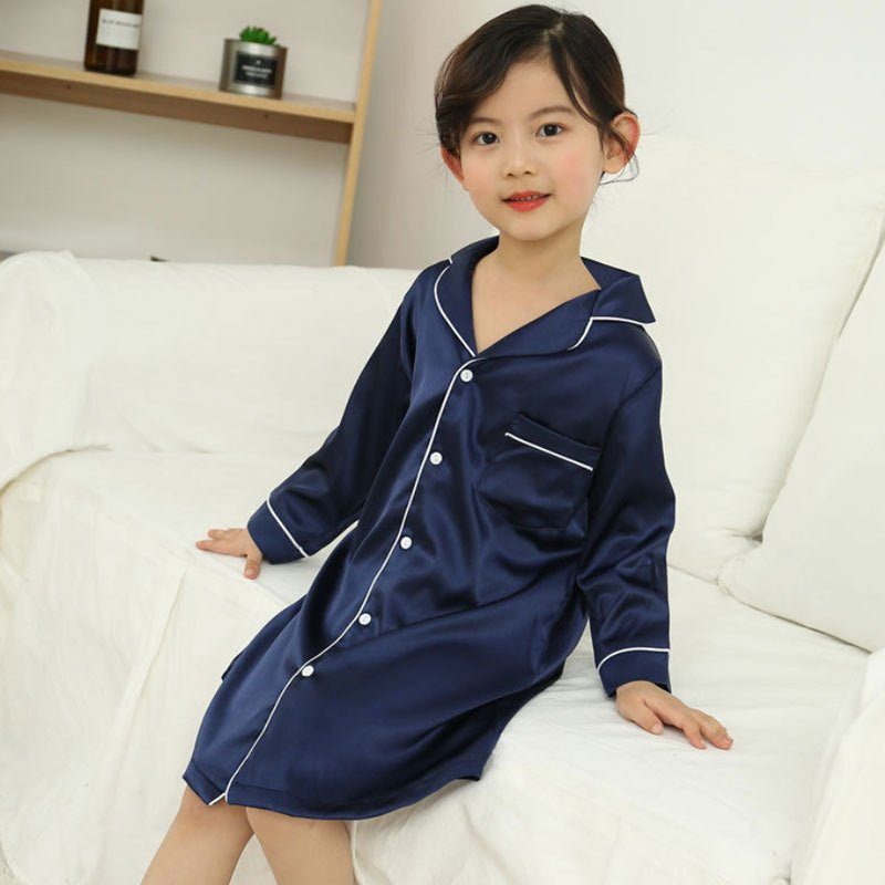 silk pajamas-Silk shirt skirt mother girl pajamas-shopluxelook.store