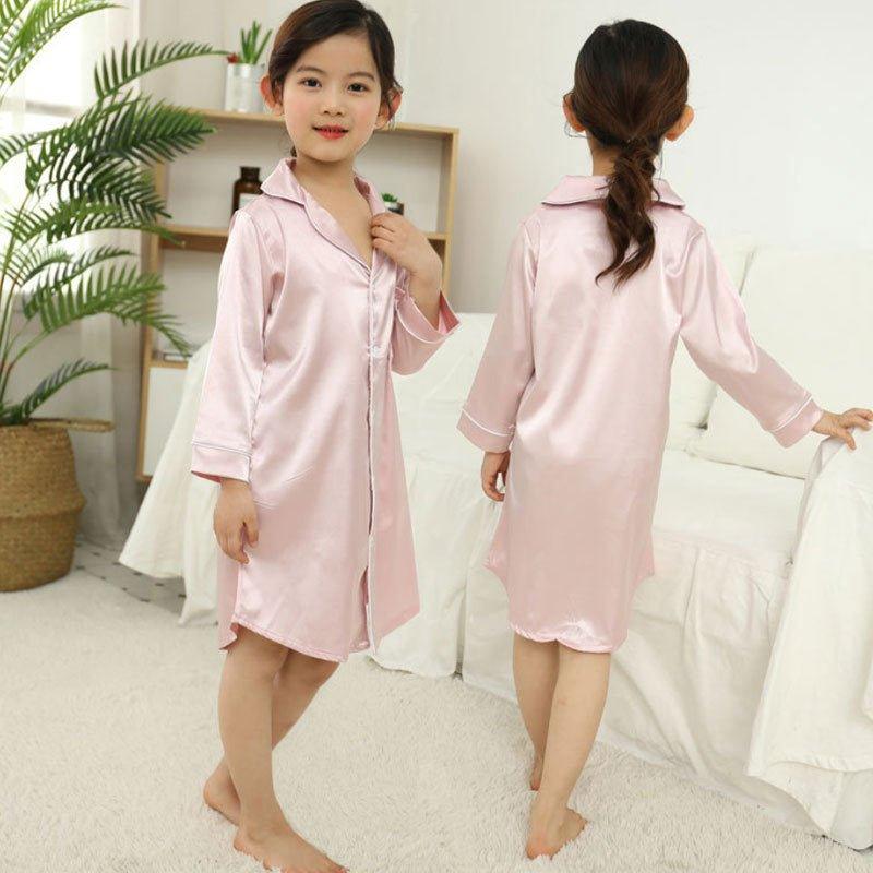 silk pajamas-Silk shirt skirt mother girl pajamas-shopluxelook.store