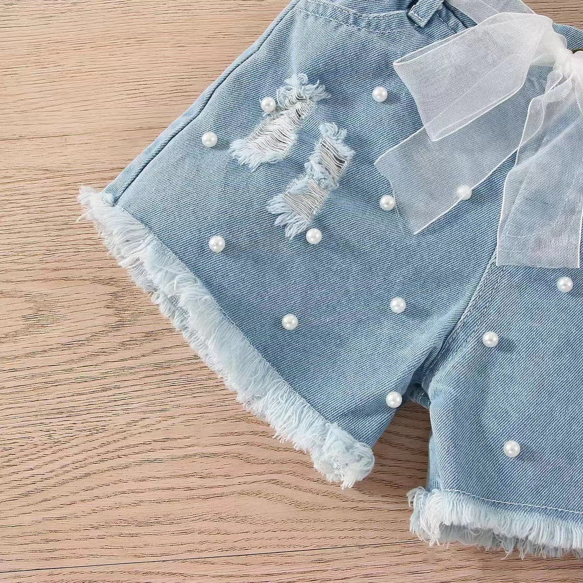 children's suit-Sleeveless Pit Strip Childrens Suit Denim Shorts Twopiece Set-shopluxelook.store