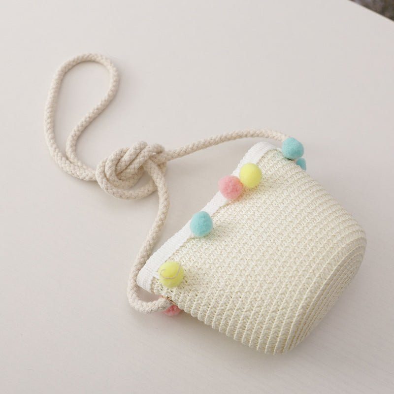 children straw hat bag-Small Ball Solid Color Children Straw Hat Bag Set-shopluxelook.store