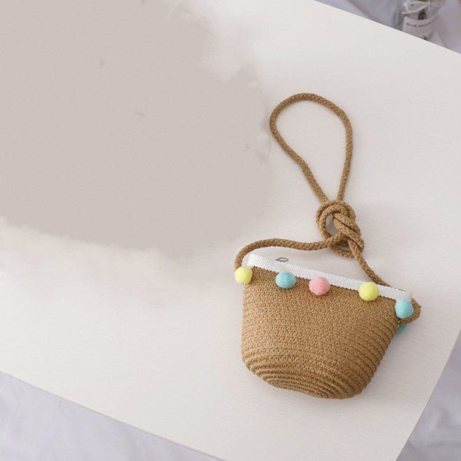 children straw hat bag-Small Ball Solid Color Children Straw Hat Bag Set-shopluxelook.store