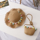 Small Ball Solid Color Children Straw Hat Bag Set - Luxury 0 by Shop Luxe Look