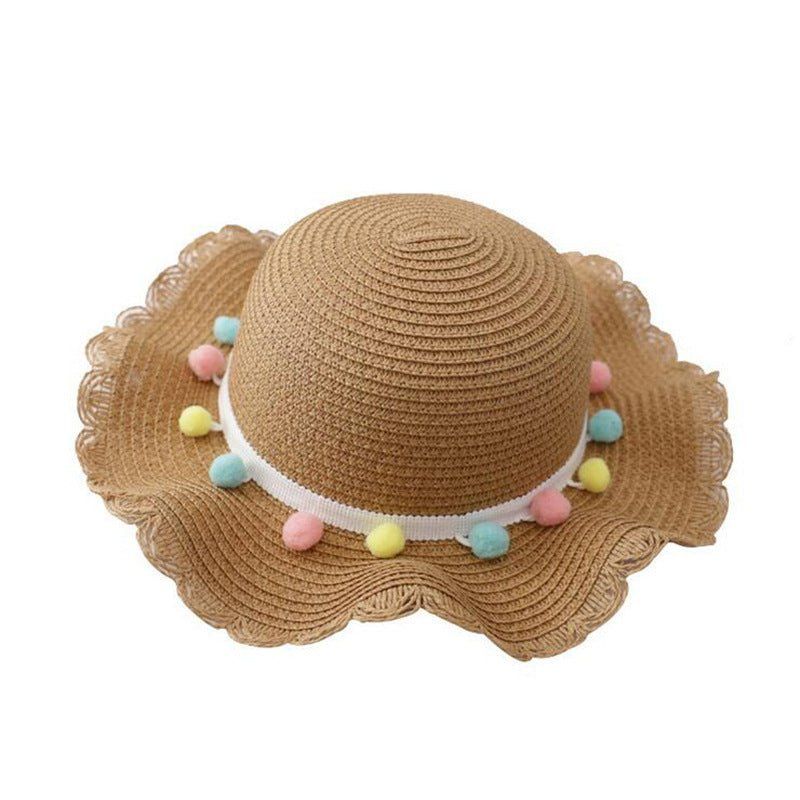 children straw hat bag-Small Ball Solid Color Children Straw Hat Bag Set-shopluxelook.store