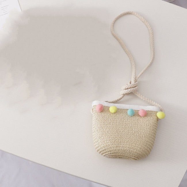 children straw hat bag-Small Ball Solid Color Children Straw Hat Bag Set-shopluxelook.store