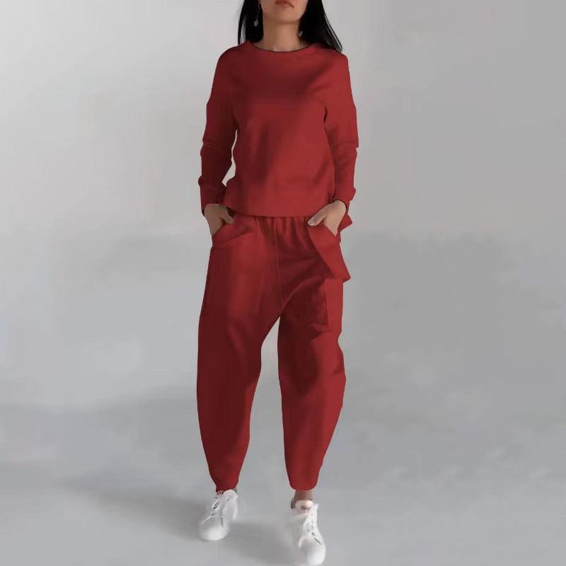 Solid Color Fashion Sweatshirt Long Sleeve Back Slit Top With Pockets Loose Trousers Women's Clothing - Luxury 4 by Shop Luxe Look