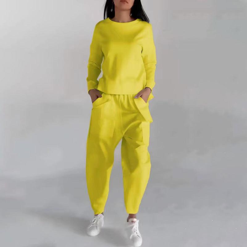 Solid Color Fashion Sweatshirt Long Sleeve Back Slit Top With Pockets Loose Trousers Women's Clothing - Luxury 4 by Shop Luxe Look