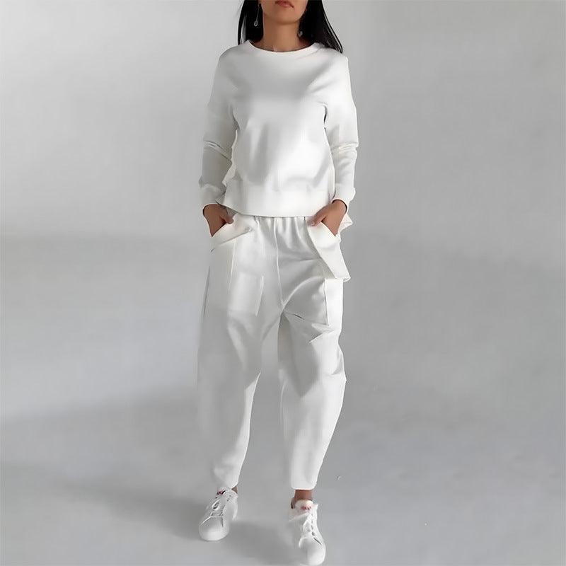 Solid Color Fashion Sweatshirt Long Sleeve Back Slit Top With Pockets Loose Trousers Women's Clothing - Luxury 4 by Shop Luxe Look