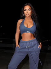 Sporty Two Piece Set Girl Halter Crop Tops+Drawstring Sweatpants Slim Activewear Casual Gym Workout Fitness Womens Outfits - Luxury by Shop Luxe Look