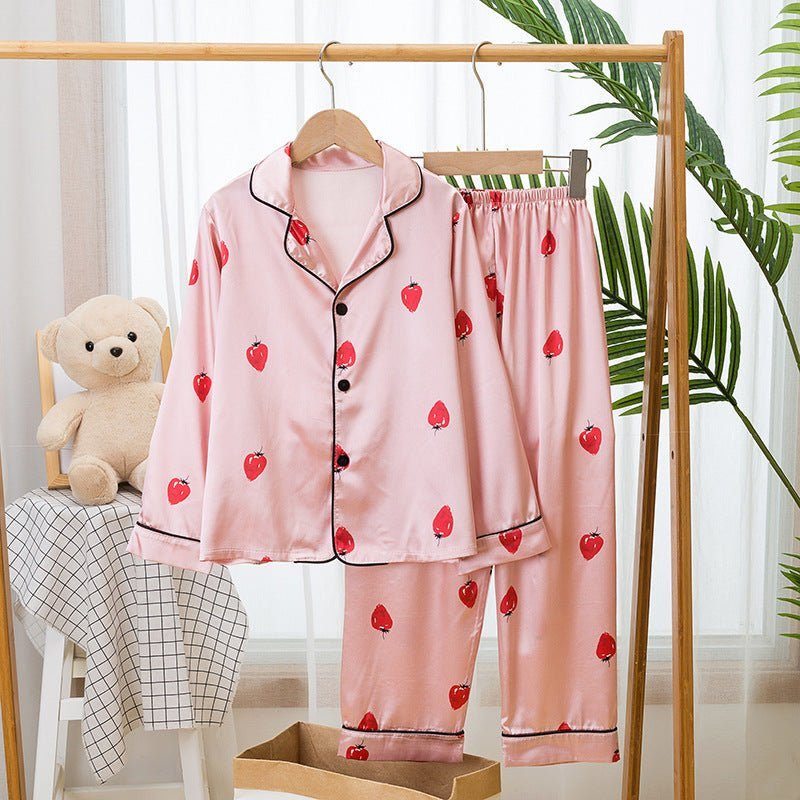 Spring And Autumn Children's Pajamas Silk Boy Girl Child Baby Long - Sleeved Short Suit Ice Silk Baby Air - Conditioned Home Service - Luxury 0 by Shop Luxe Look