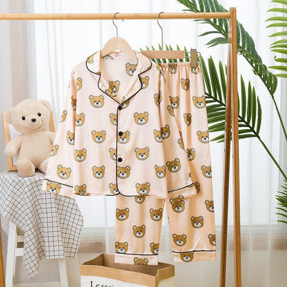 Spring And Autumn Children's Pajamas Silk Boy Girl Child Baby Long - Sleeved Short Suit Ice Silk Baby Air - Conditioned Home Service - Luxury 0 by Shop Luxe Look