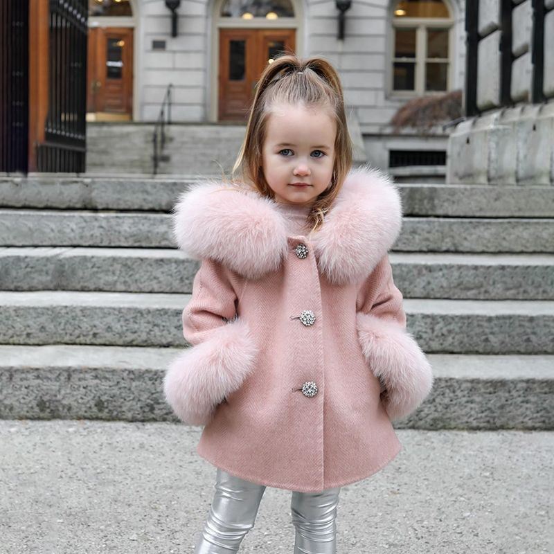 spring girls overcoat-Spring Kid Girls Autumn Warm Woolen Overcoat Fur Coat-shopluxelook.store