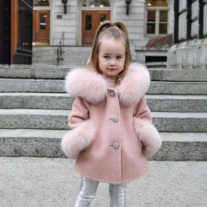 Spring Kid Girls Autumn Warm Woolen Overcoat Fur Coat - Luxury 0 by Shop Luxe Look