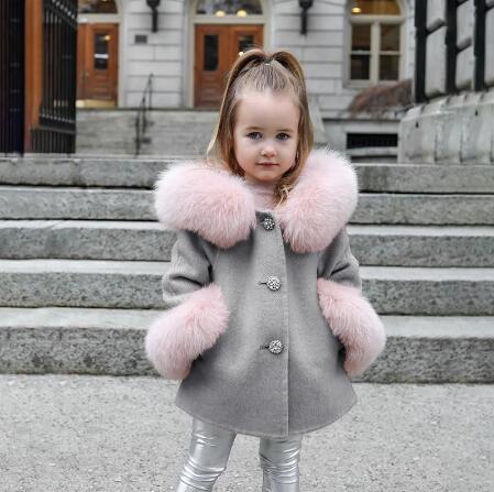 spring girls overcoat-Spring Kid Girls Autumn Warm Woolen Overcoat Fur Coat-shopluxelook.store