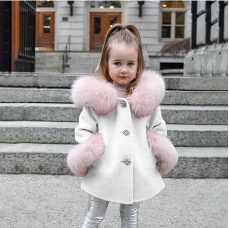 spring girls overcoat-Spring Kid Girls Autumn Warm Woolen Overcoat Fur Coat-shopluxelook.store