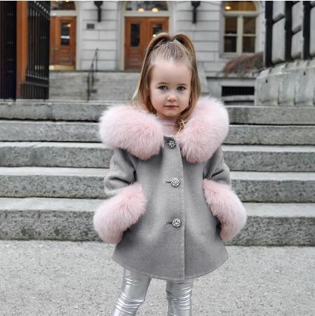 spring girls overcoat-Spring Kid Girls Autumn Warm Woolen Overcoat Fur Coat-shopluxelook.store