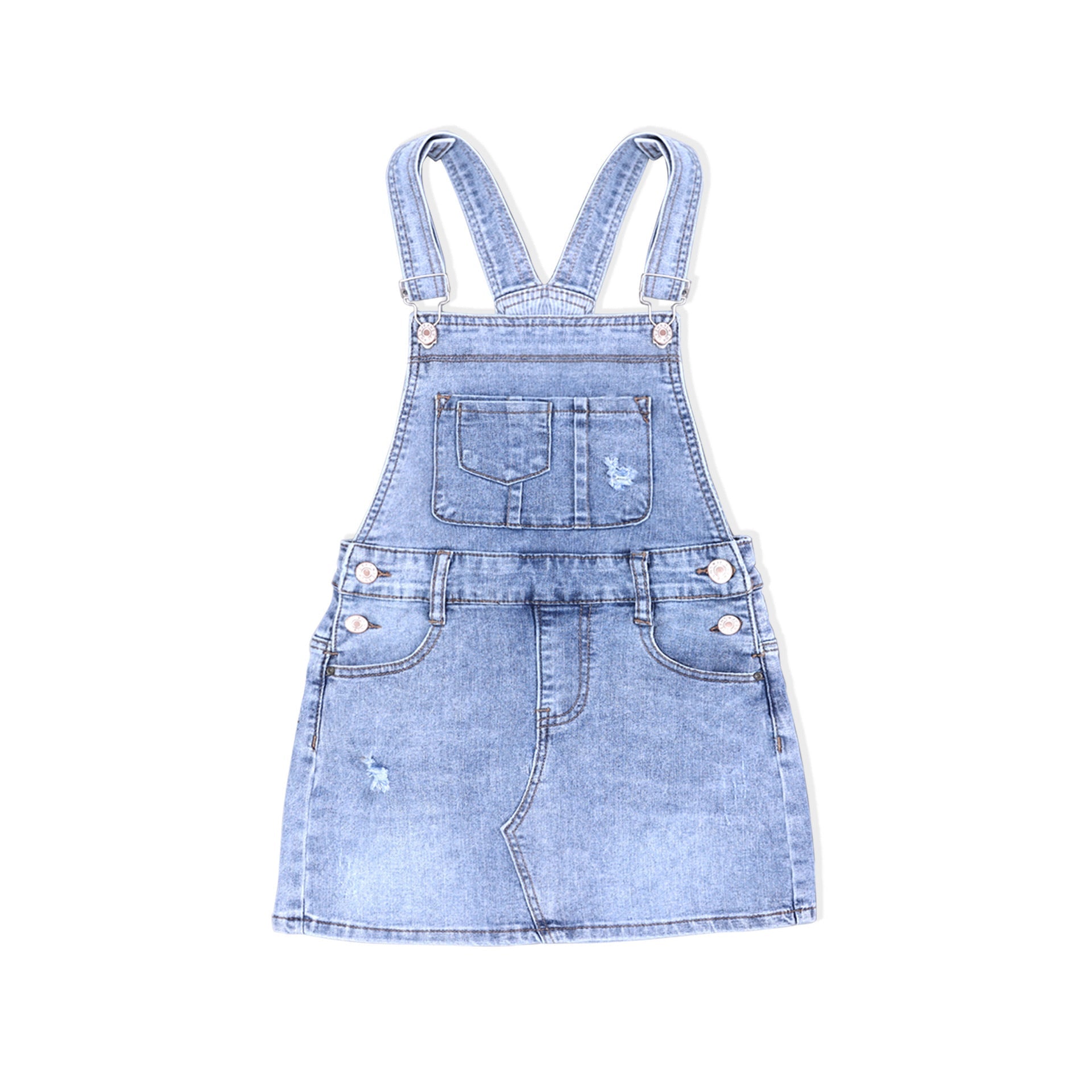 stretch ripped denim slip dress for baby girls-Stretch Ripped Denim Slip Dress For Baby Girls-shopluxelook.store