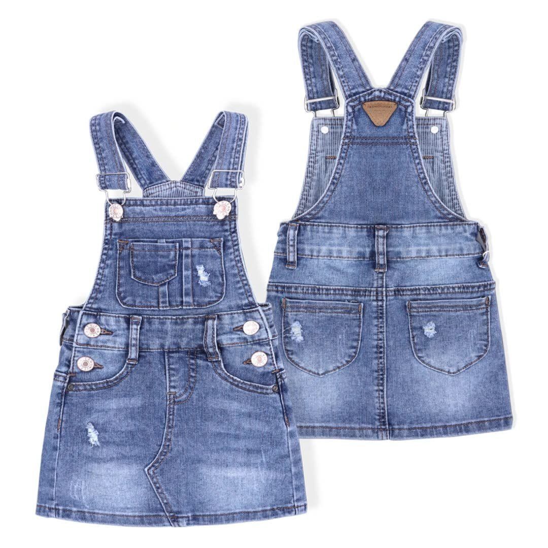 stretch ripped denim slip dress for baby girls-Stretch Ripped Denim Slip Dress For Baby Girls-shopluxelook.store