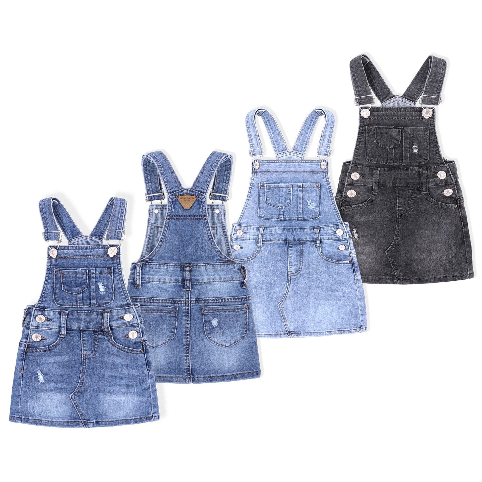 stretch ripped denim slip dress for baby girls-Stretch Ripped Denim Slip Dress For Baby Girls-shopluxelook.store